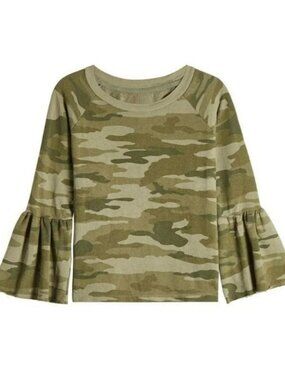 Current/Elliott Camo Ruffle Sleeve Sweatshirt - Size 1 (S/M)